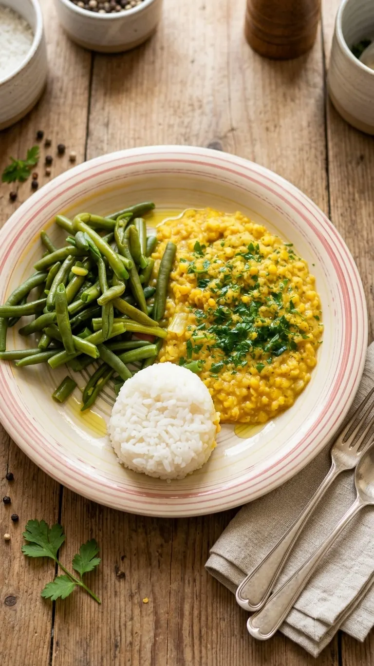 Piatto Unico Delicato: Riso al Vapore con Fagiolini e Lenticchie Gialle Decorticate