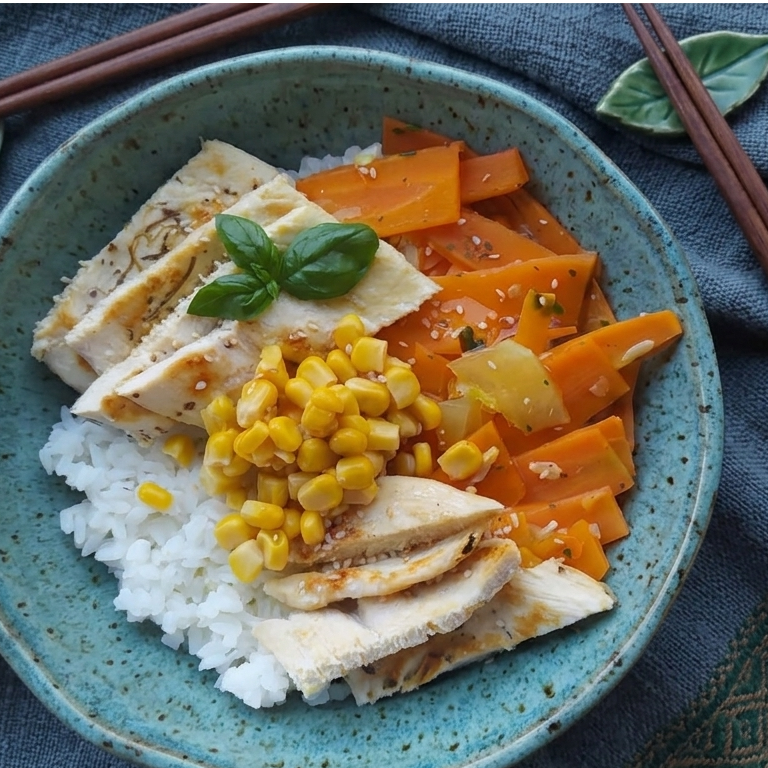 Rice Bowl Gentile con Pollo al Naturale, Carote Dolci e Mais