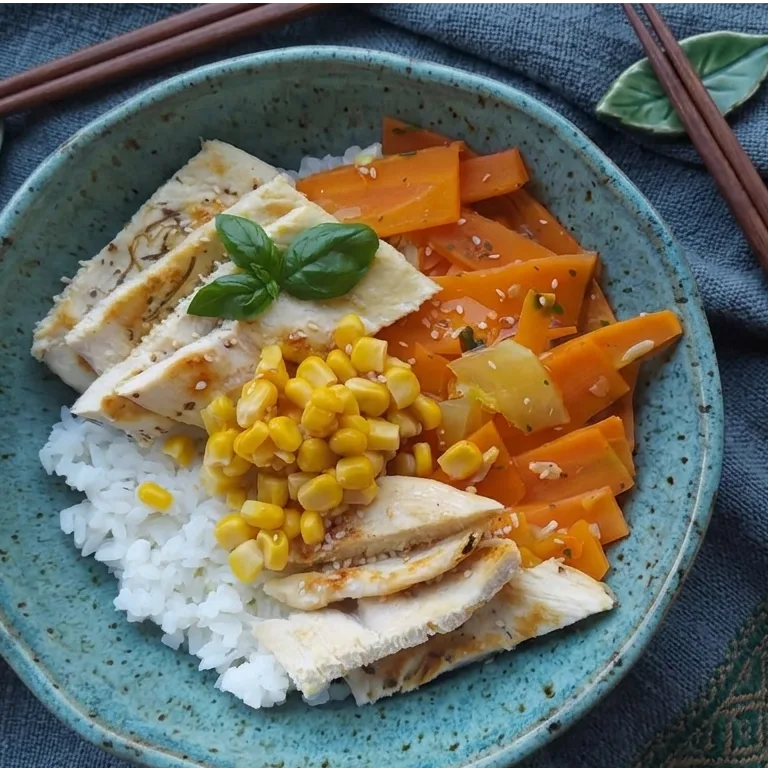 Rice Bowl Gentile con Pollo al Naturale, Carote Dolci e Mais