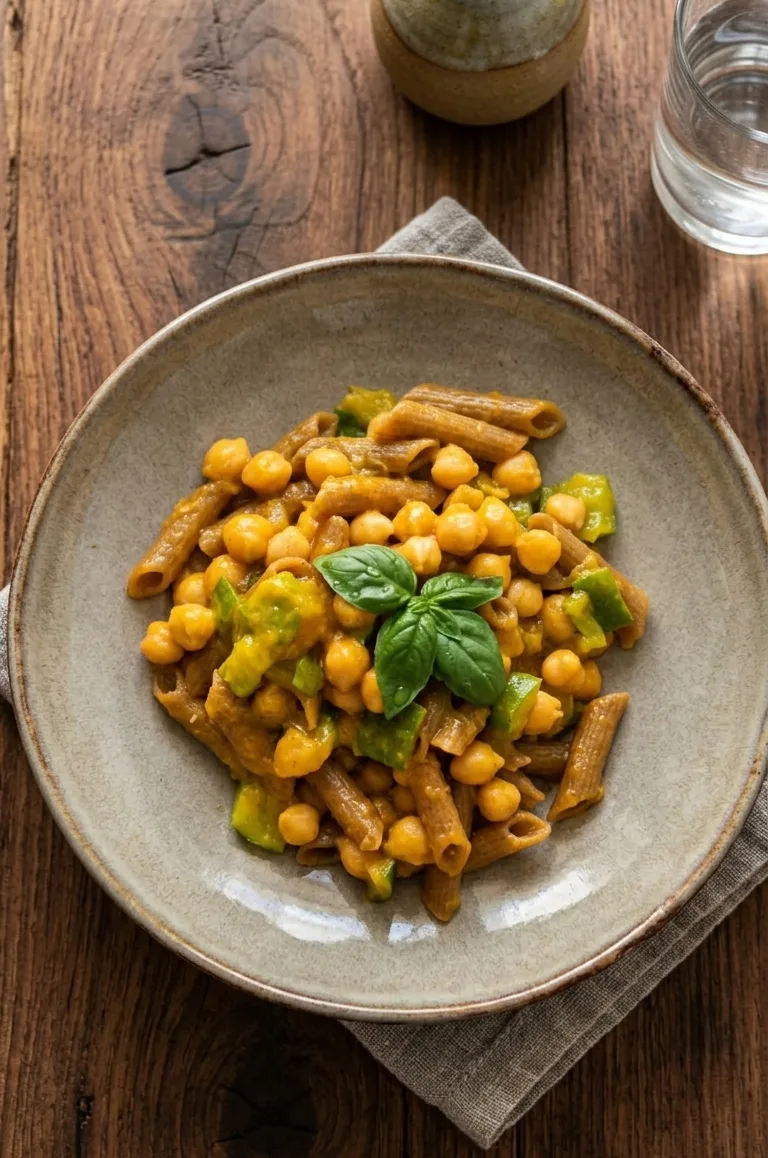 Pasta di Grano Saraceno con Zucchine, Ceci e Cremina allo Zafferano