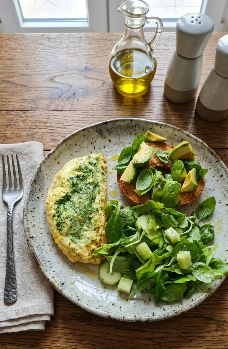 Frisella Integrale Morbida con Omelette al Vapore, Avocado e Cetriolo Sbucciato
