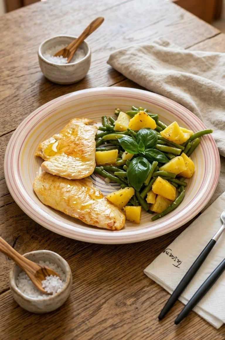 Insalata Gentile di Pollo, Patate Lessate e Fagiolini all'Olio EVO a Crudo