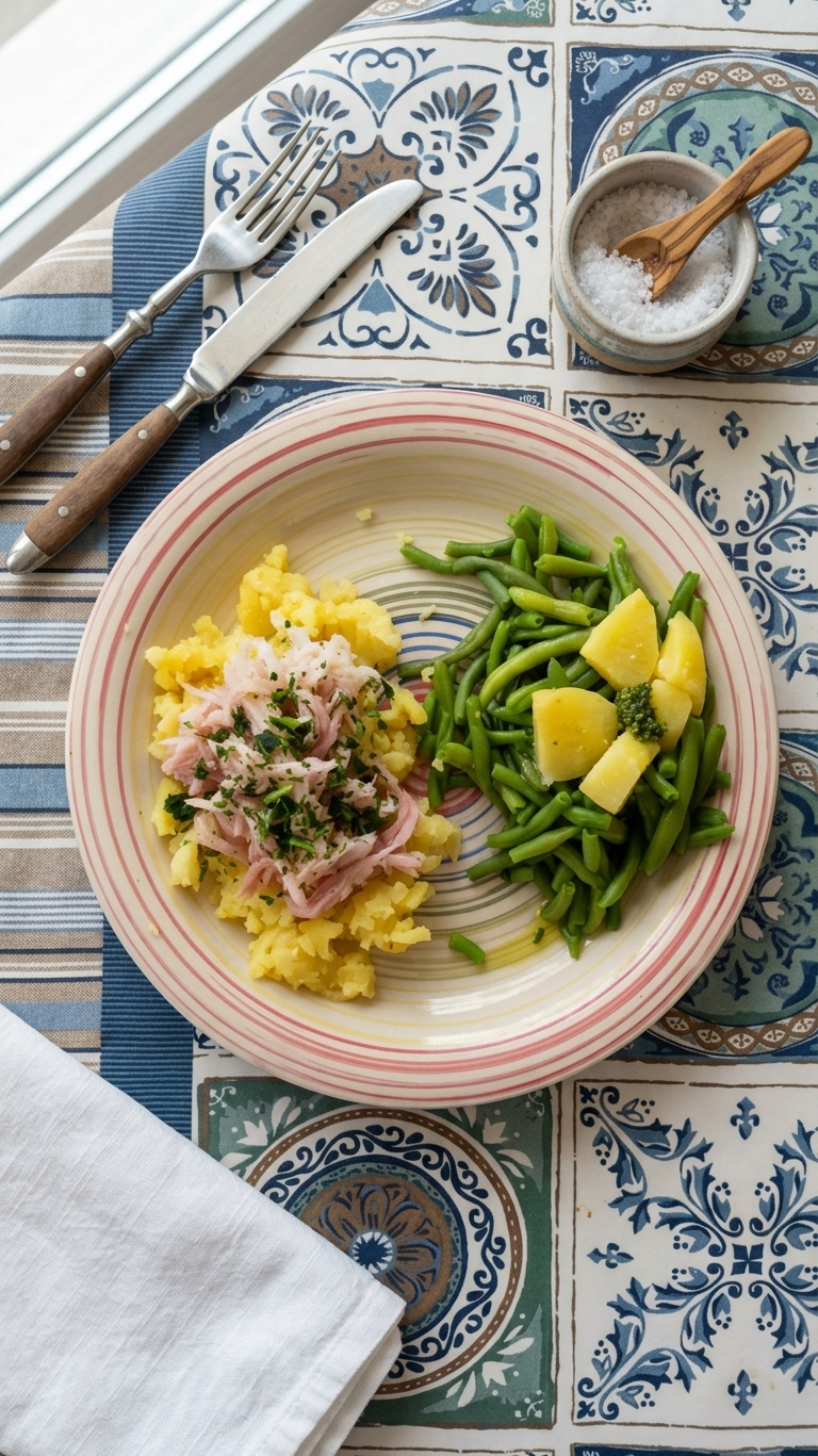 Filetto di Razza al Vapore su Soffice di Patate e Fagiolini
