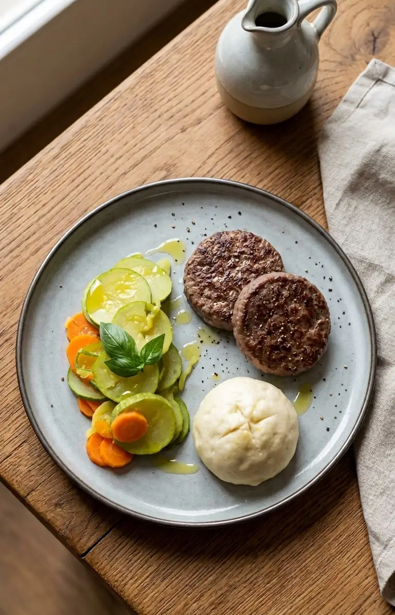 Cena Equilibrata: Mantou al Vapore, Hamburger di Cavallo e Verdure Emollienti
