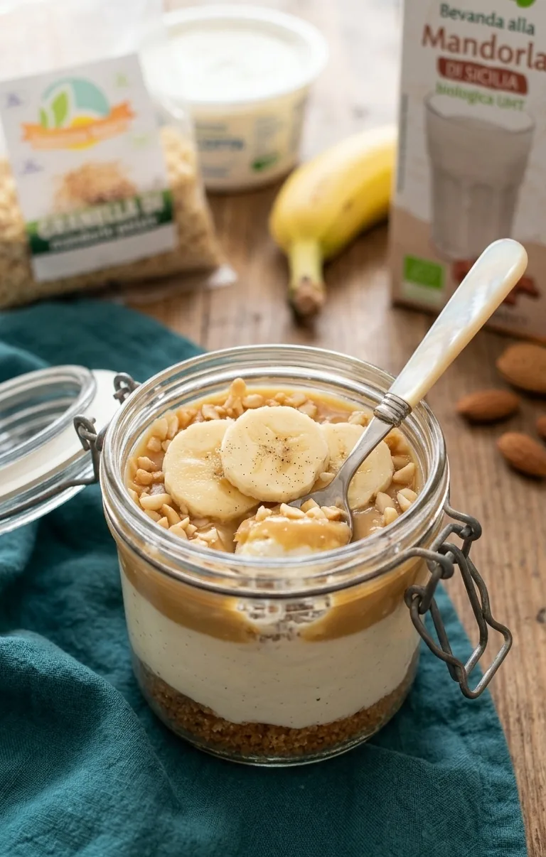 Cheesecake Gentile al Profumo di Mandorla, Banana e Sciroppo d'Acero